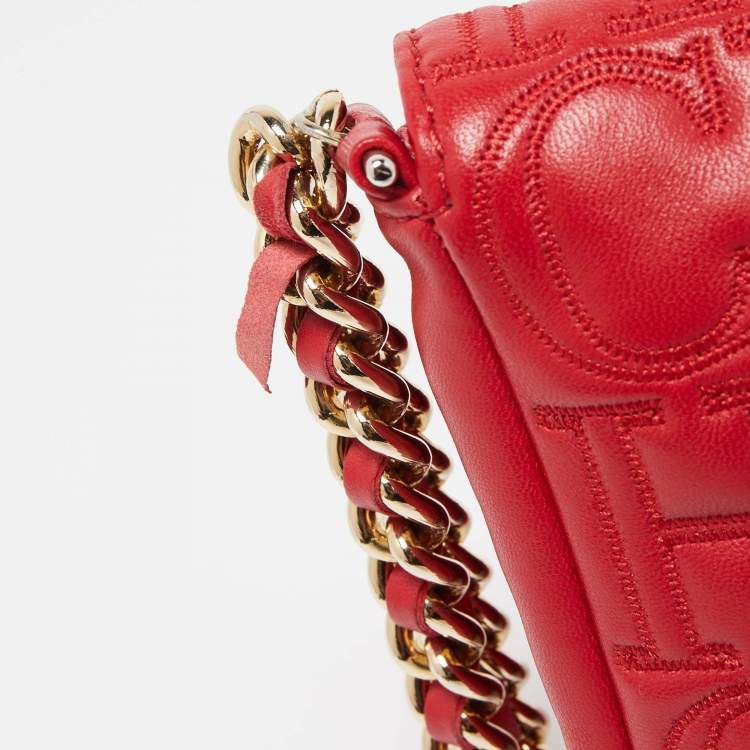 Pre Owned CH Carolina Herrera Red Quilted Leather Flap Wristlet Clutch