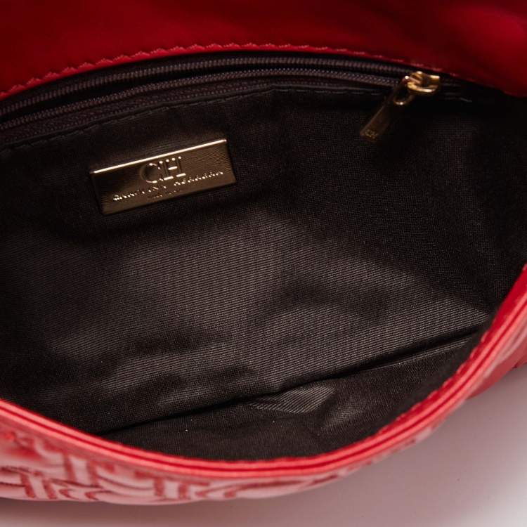 Pre Owned CH Carolina Herrera Red Quilted Leather Flap Wristlet Clutch