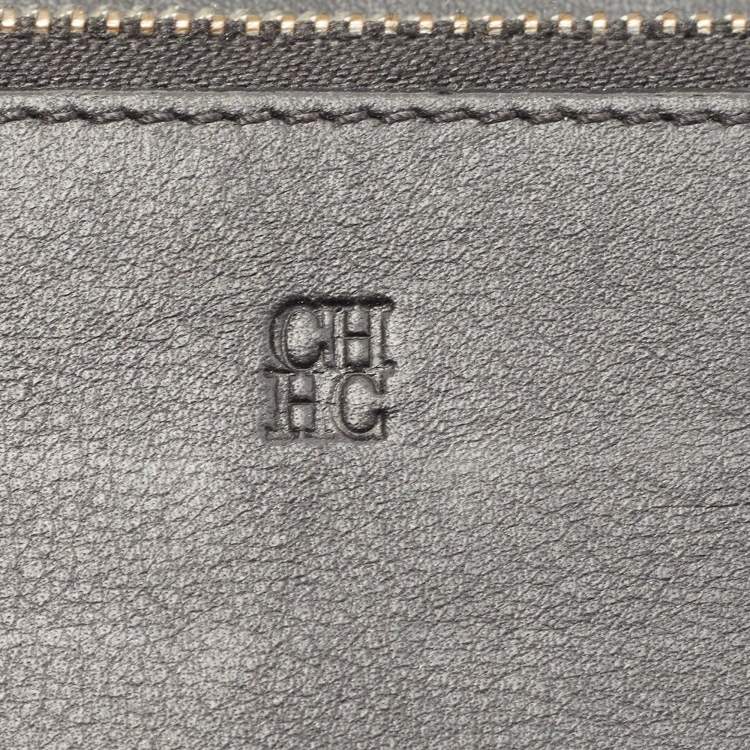 Pre Owned CH Carolina Herrera Black Chevron Patent Leather Continental Wallet