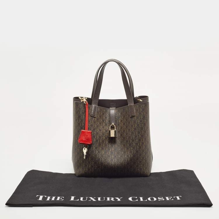 Pre Owned CH Carolina Herrera Choco Brown Signature Coated Canvas and Leather Matryoshka Padlock Tote
