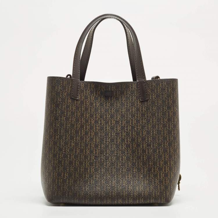 Pre Owned CH Carolina Herrera Choco Brown Signature Coated Canvas and Leather Matryoshka Padlock Tote