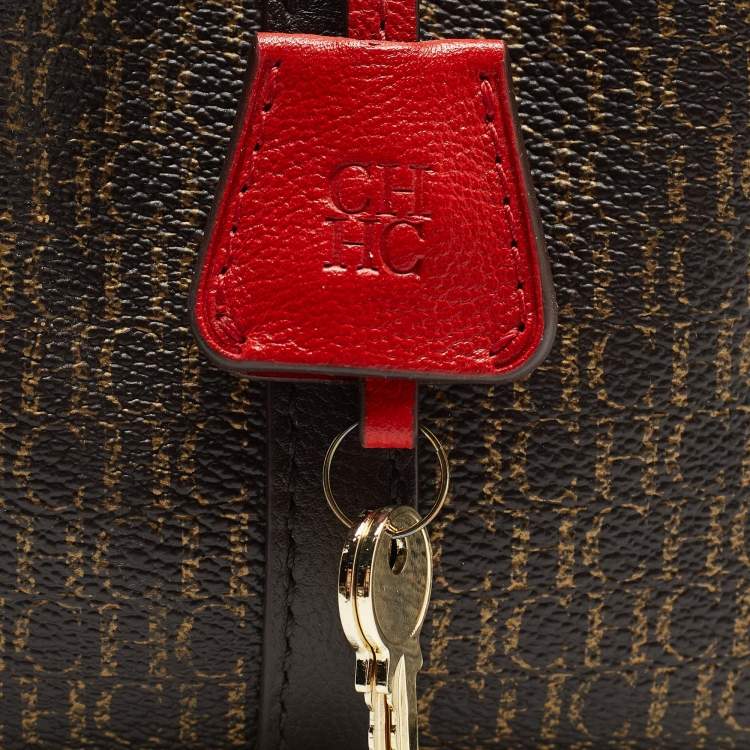 Pre Owned CH Carolina Herrera Choco Brown Signature Coated Canvas and Leather Matryoshka Padlock Tote
