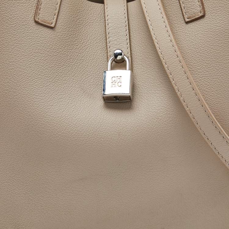 Pre Owned CH Carolina Herrera Taupe Leather Small Matryoshka Locked Tote