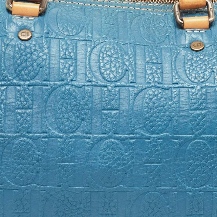 Pre Owned CH Carolina Herrera Teal Blue Leather Andy Boston Bag