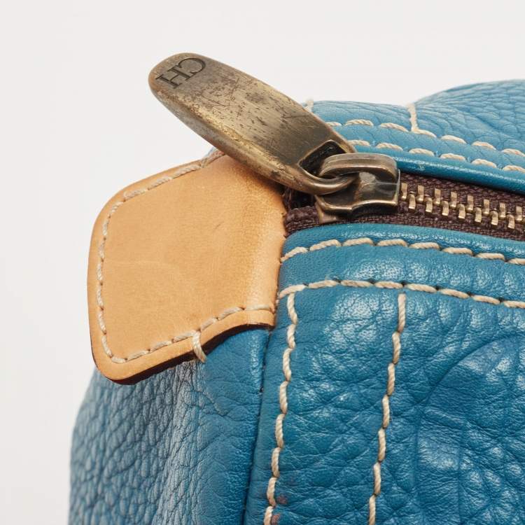 Pre Owned CH Carolina Herrera Teal Blue Leather Andy Boston Bag
