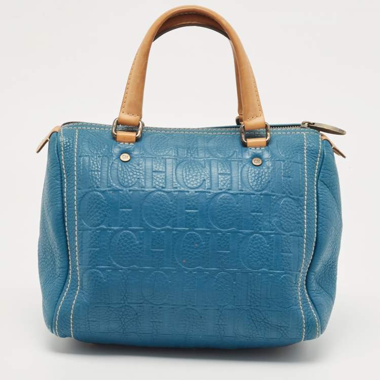 Pre Owned CH Carolina Herrera Teal Blue Leather Andy Boston Bag