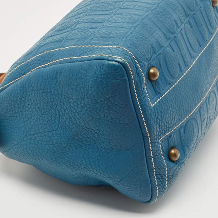 Pre Owned CH Carolina Herrera Teal Blue Leather Andy Boston Bag