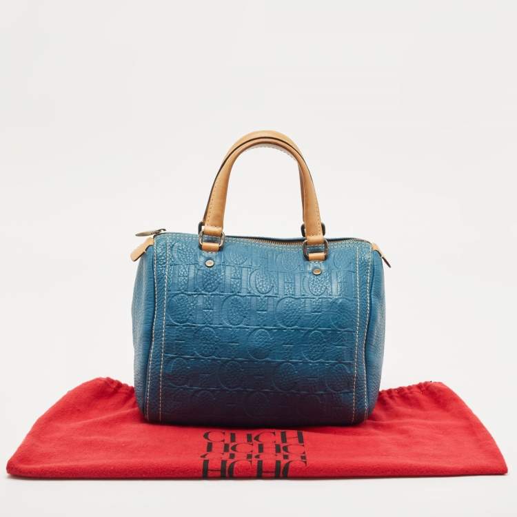Pre Owned CH Carolina Herrera Teal Blue Leather Andy Boston Bag
