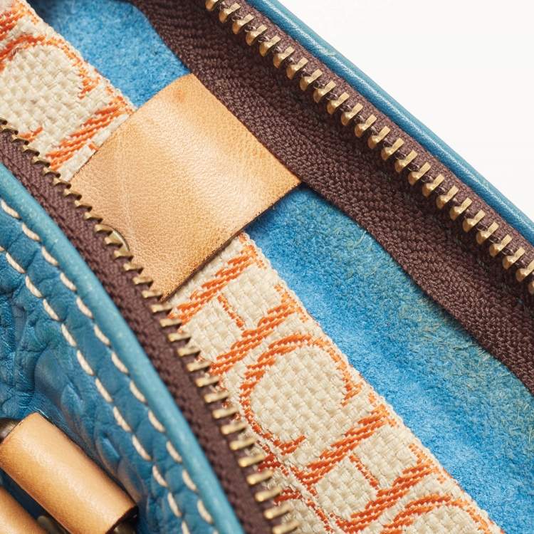 Pre Owned CH Carolina Herrera Teal Blue Leather Andy Boston Bag