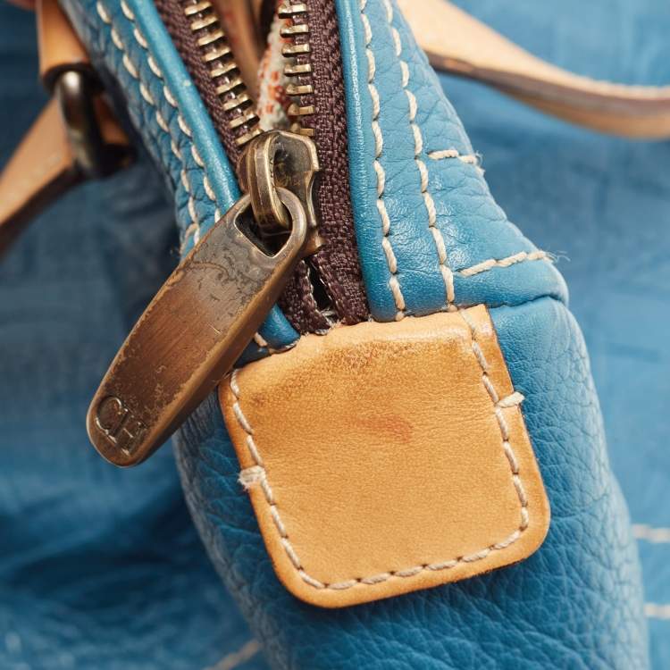 Pre Owned CH Carolina Herrera Teal Blue Leather Andy Boston Bag