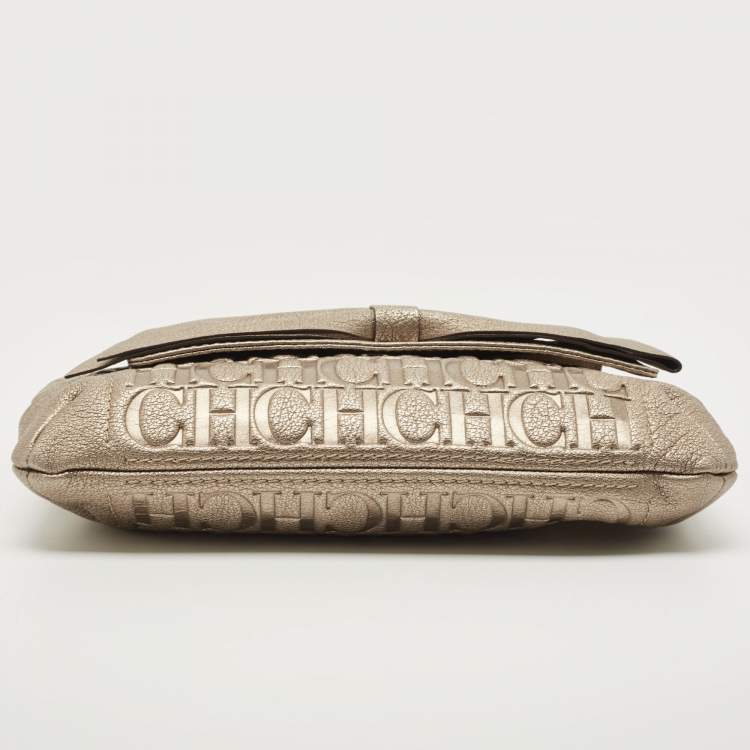 مملوكة مسبقًا CH Carolina Herrera Pale Gold Monogram Embossed Leather Audrey Shoulder Bag