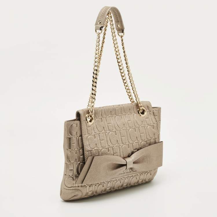 مملوكة مسبقًا CH Carolina Herrera Pale Gold Monogram Embossed Leather Audrey Shoulder Bag