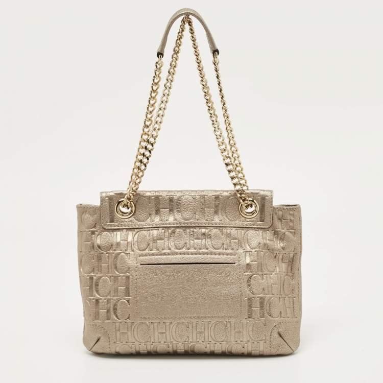 مملوكة مسبقًا CH Carolina Herrera Pale Gold Monogram Embossed Leather Audrey Shoulder Bag