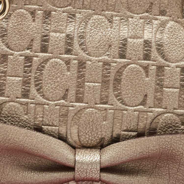 مملوكة مسبقًا CH Carolina Herrera Pale Gold Monogram Embossed Leather Audrey Shoulder Bag