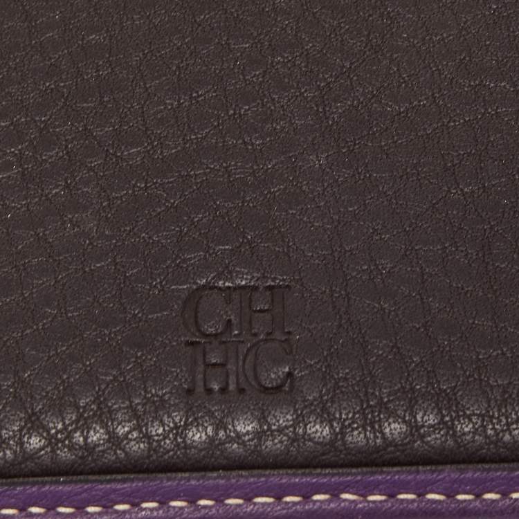 Pre Owned CH Carolina Herrera Purple Monogram Embossed Leather Flap Continental Wallet