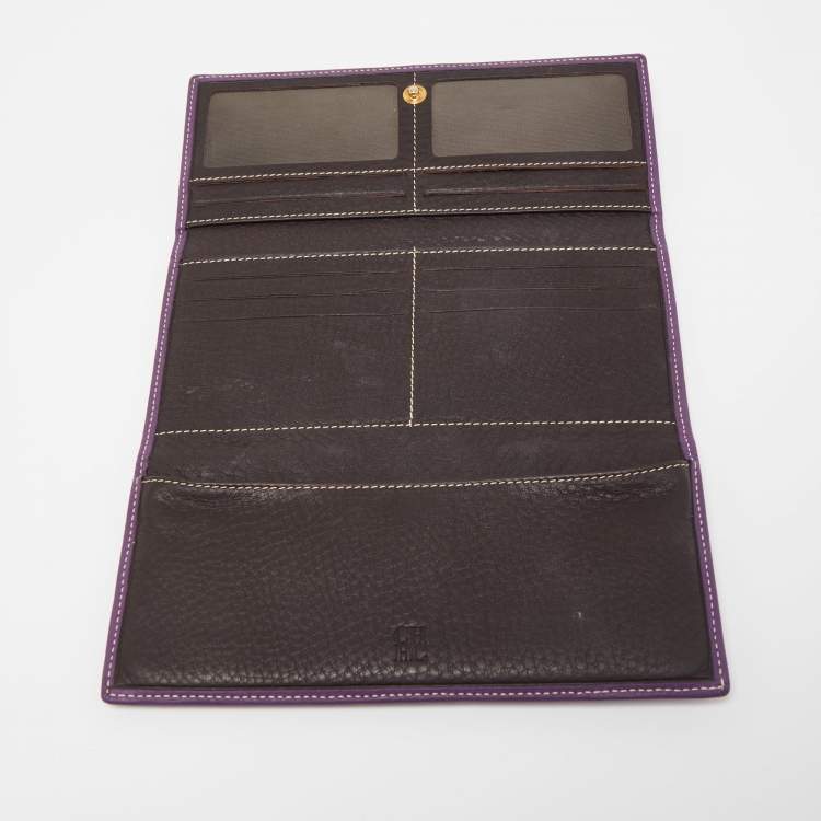 Pre Owned CH Carolina Herrera Purple Monogram Embossed Leather Flap Continental Wallet