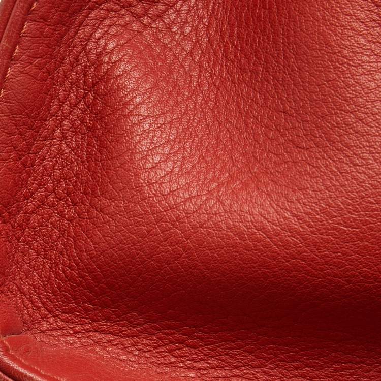 Pre Owned Carolina Herrera Red Leather Logo Charm Tote