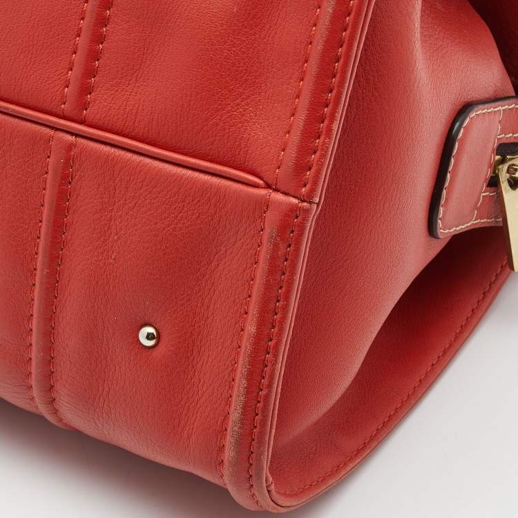 Pre Owned Carolina Herrera Red Leather Logo Charm Tote