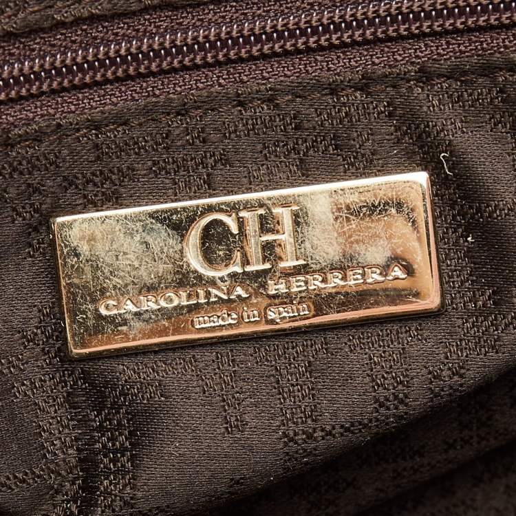 Pre Owned Carolina Herrera Red Leather Logo Charm Tote