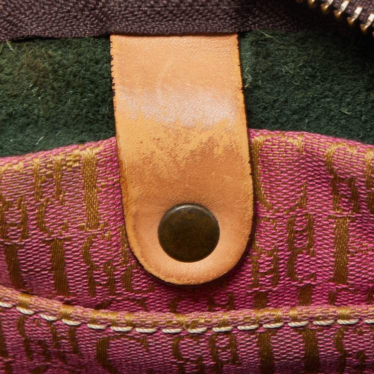 Pre Owned CH Carolina Herrera Green Monogram Embossed Leather Large Andy Boston Bag