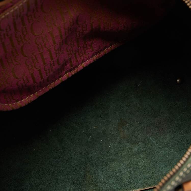 Pre Owned CH Carolina Herrera Green Monogram Embossed Leather Large Andy Boston Bag
