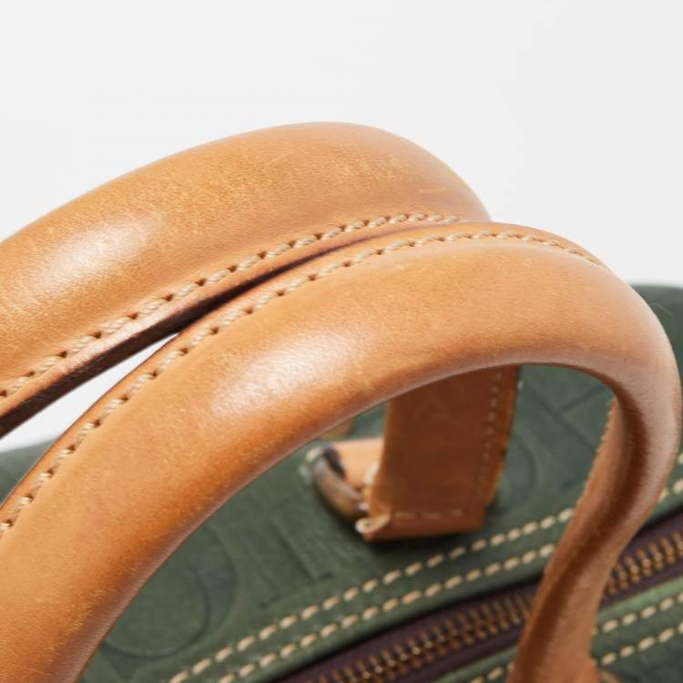 Pre Owned CH Carolina Herrera Green Monogram Embossed Leather Large Andy Boston Bag