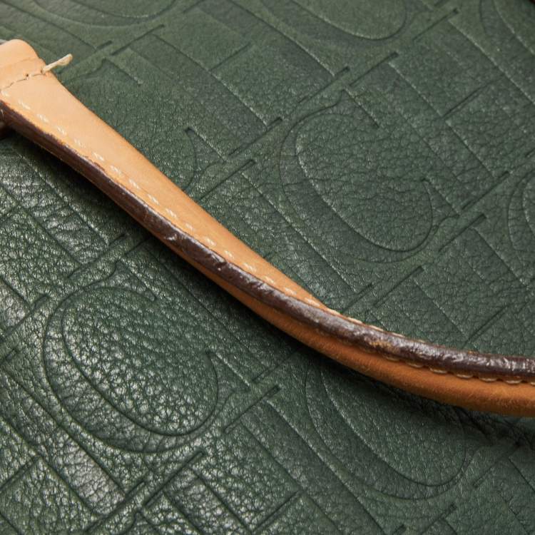 Pre Owned CH Carolina Herrera Green Monogram Embossed Leather Large Andy Boston Bag