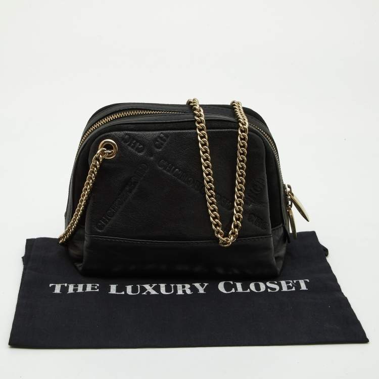 Pre Owned CH Carolina Herrera Black Leather Chain Crossbody Bag