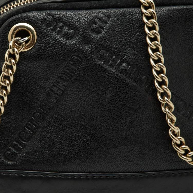 Pre Owned CH Carolina Herrera Black Leather Chain Crossbody Bag