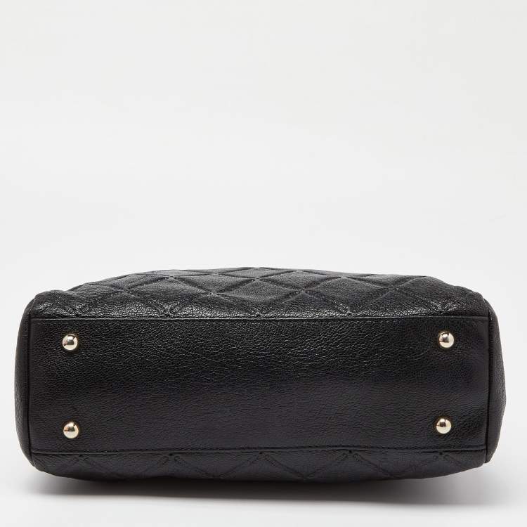Pre Owned CH Carolina Herrera Black Quilt Patern Leather Chain Tote