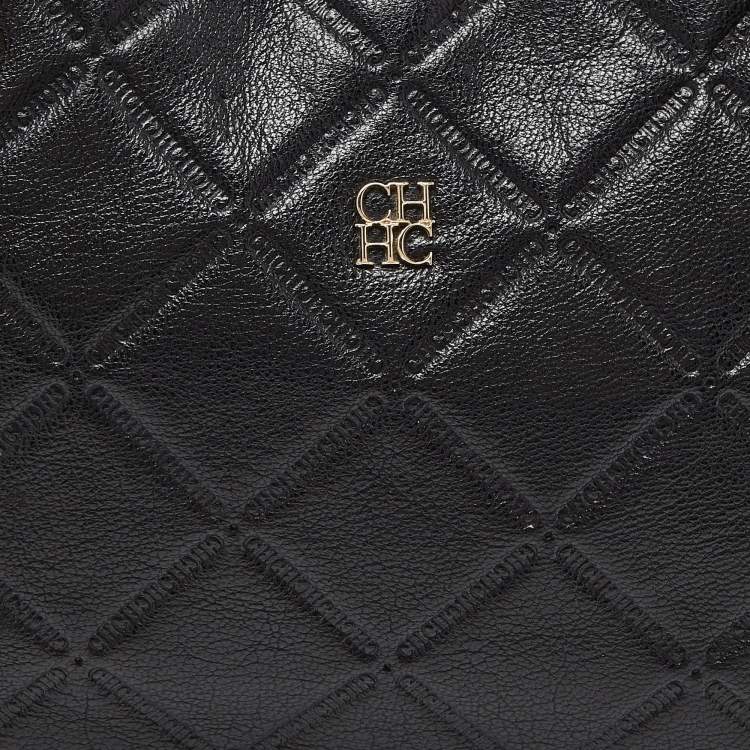 Pre Owned CH Carolina Herrera Black Quilt Patern Leather Chain Tote