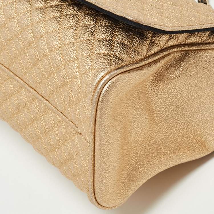 Pre Owned CH Carolina Herrera Gold Quilted Leather Flap Chain Shoulder Bag