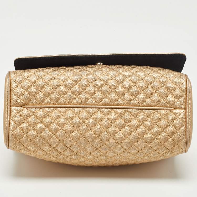 Pre Owned CH Carolina Herrera Gold Quilted Leather Flap Chain Shoulder Bag