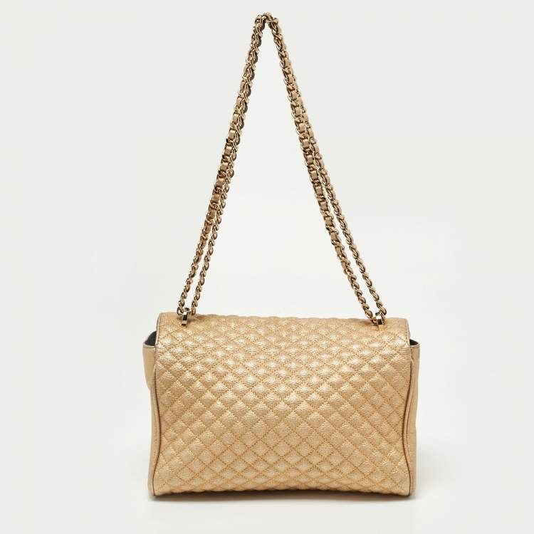 Pre Owned CH Carolina Herrera Gold Quilted Leather Flap Chain Shoulder Bag