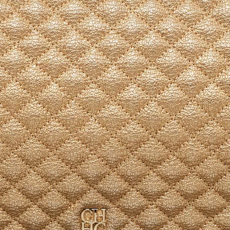 Pre Owned CH Carolina Herrera Gold Quilted Leather Flap Chain Shoulder Bag