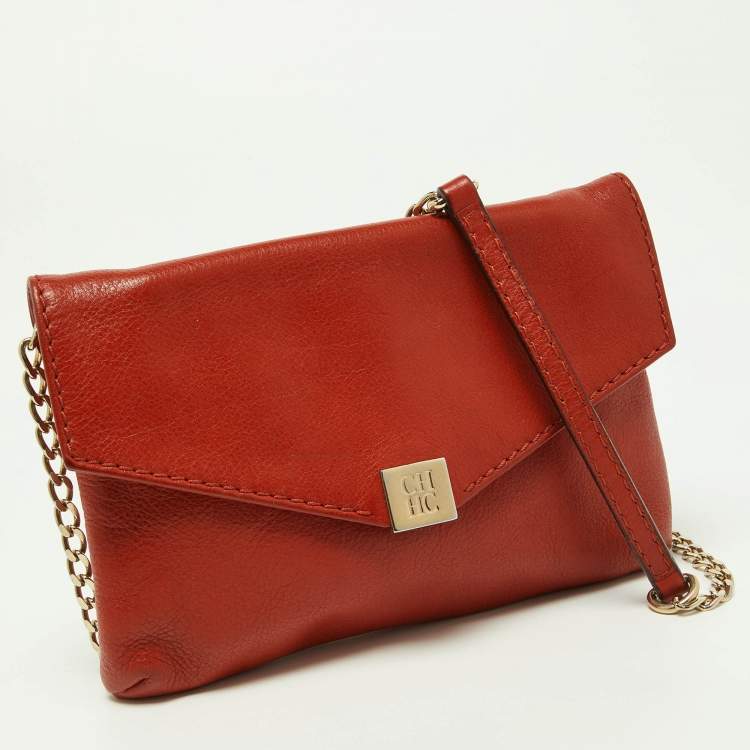 Pre Owned CH Carolina Herrera Orange Flap Crossbody Bag