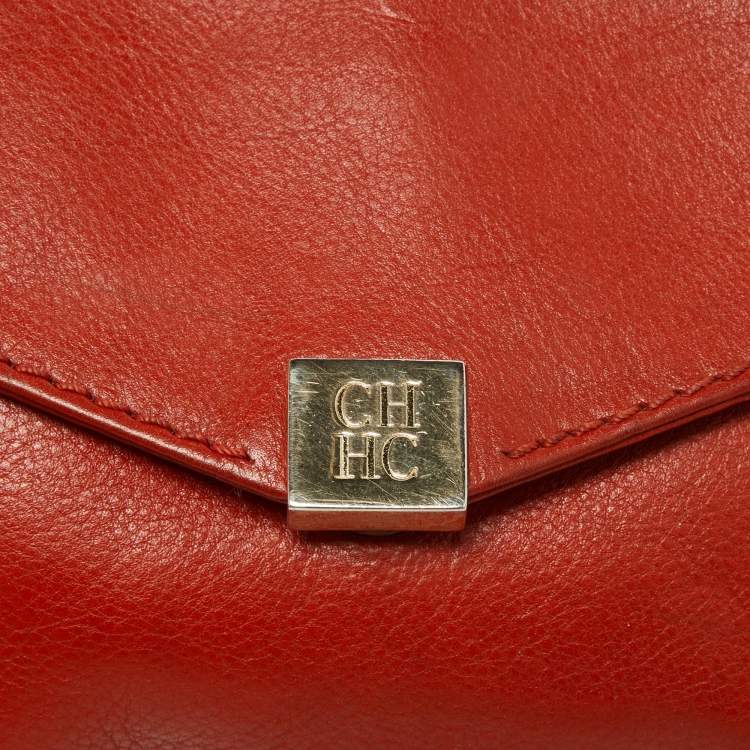 Pre Owned CH Carolina Herrera Orange Flap Crossbody Bag