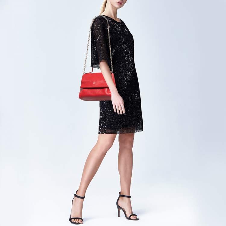 Pre Owned CH Carolina Herrera Red Leather Small Minuetto Top Handle Bag