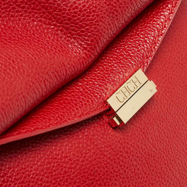 Pre Owned CH Carolina Herrera Red Leather Small Minuetto Top Handle Bag
