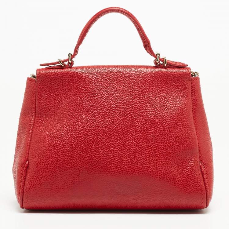 Pre Owned CH Carolina Herrera Red Leather Small Minuetto Top Handle Bag