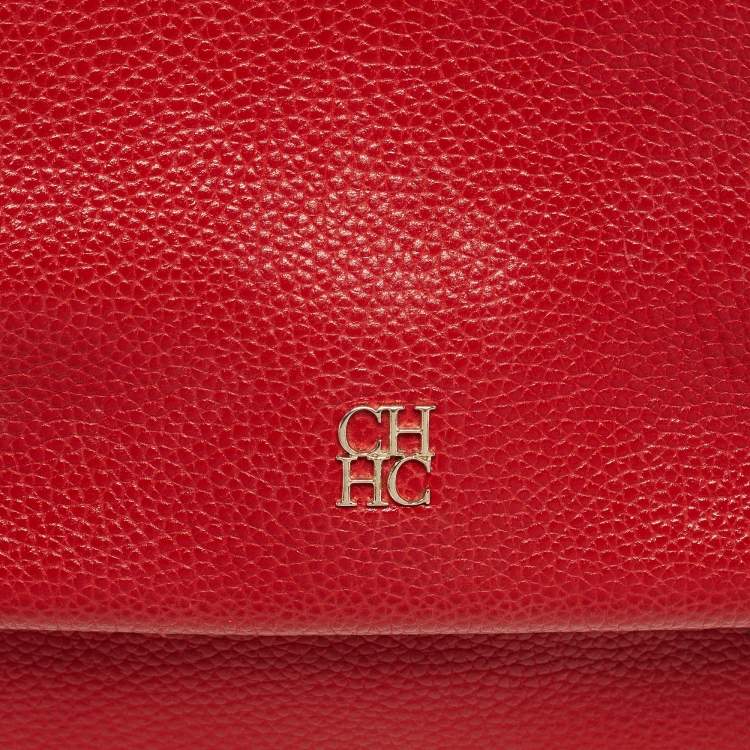Pre Owned CH Carolina Herrera Red Leather Small Minuetto Top Handle Bag