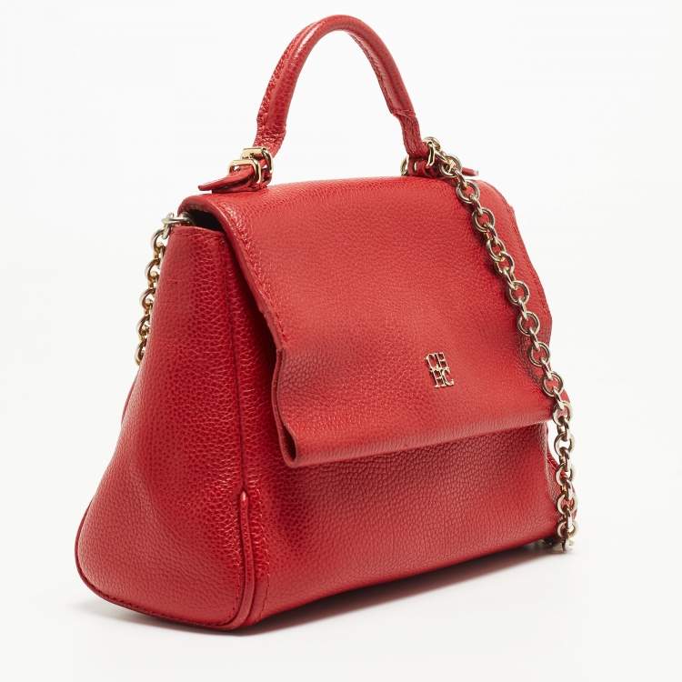 Pre Owned CH Carolina Herrera Red Leather Small Minuetto Top Handle Bag
