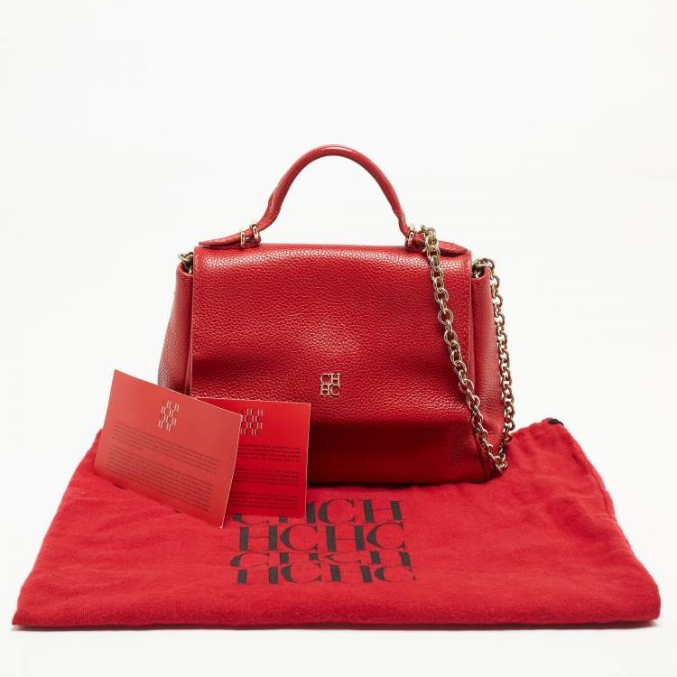 Pre Owned CH Carolina Herrera Red Leather Small Minuetto Top Handle Bag