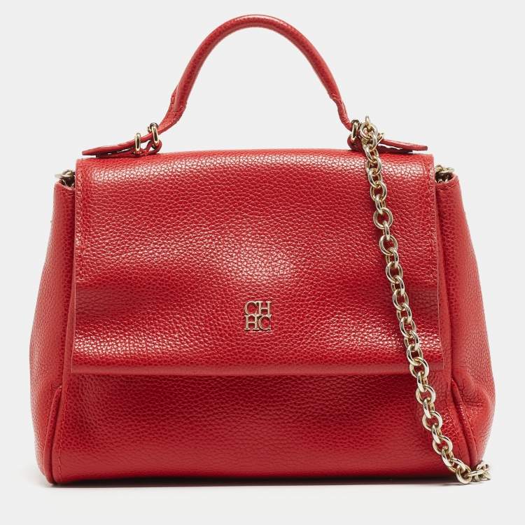 Pre Owned CH Carolina Herrera Red Leather Small Minuetto Top Handle Bag