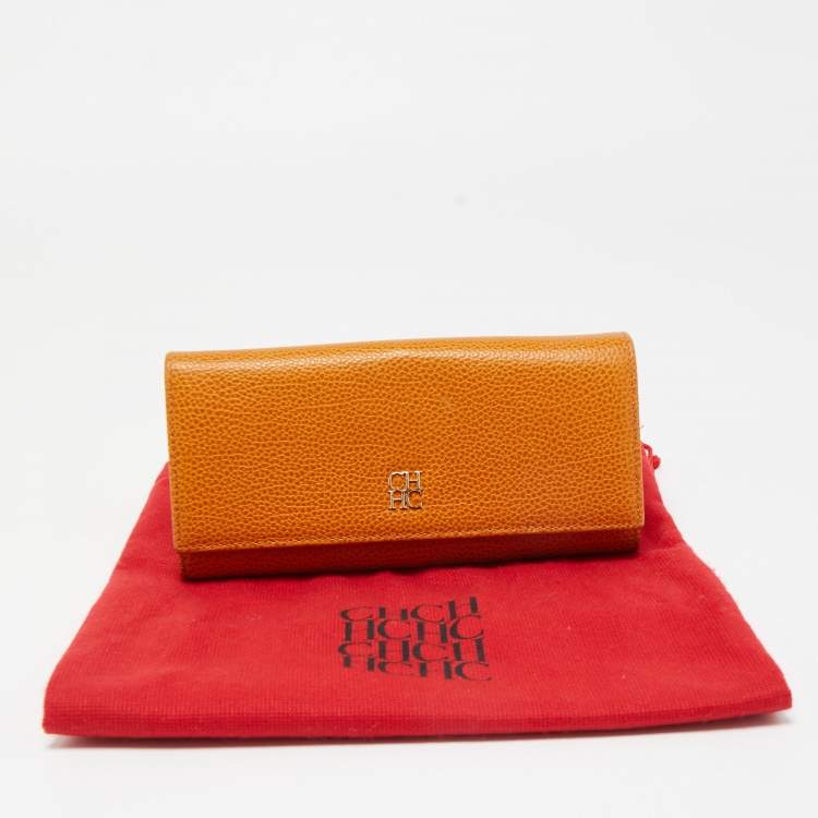 Pre Owned CH Carolina Herrera Tan Leather Continental Wallet