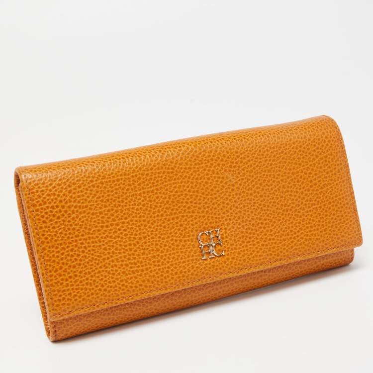 Pre Owned CH Carolina Herrera Tan Leather Continental Wallet