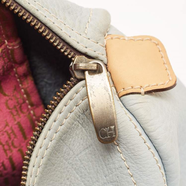 Pre Owned CH Carolina Herrera Light Blue Monogram Nubuck Large Andy Boston Bag