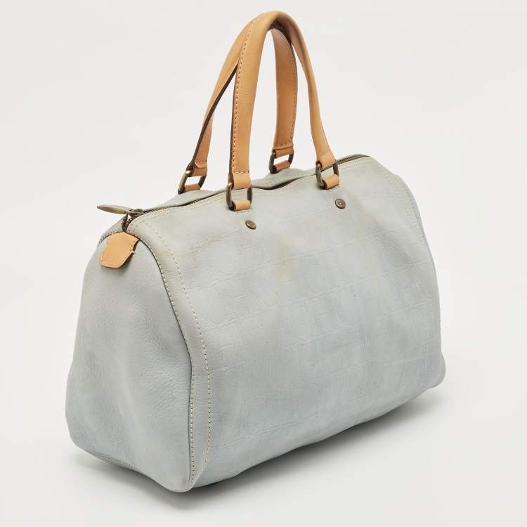 Pre Owned CH Carolina Herrera Light Blue Monogram Nubuck Large Andy Boston Bag