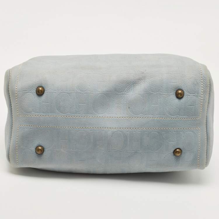Pre Owned CH Carolina Herrera Light Blue Monogram Nubuck Large Andy Boston Bag