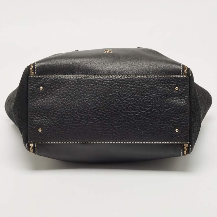 Pre Owned CH Carolina Herrera Black Leather Side Zip Shopper Tote